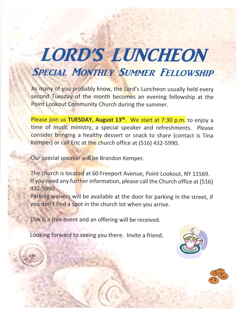 Lord’s Luncheon August 2019 Brandon Kemper Point Lookout Community Church